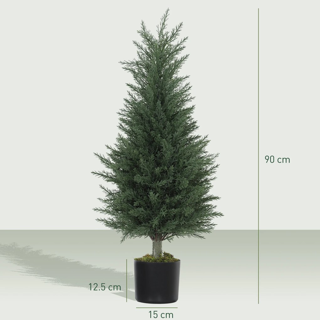 Outsunny Set 2 Plante Artificiale de Chiparos cu 362 Frunze și Ghiveci cu Ciment și Mușchi, Plante Rezistente la UV, Ø40x90 cm, Verde | Aosom Romania
