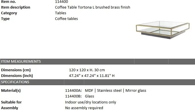 Masuta de cafea design elegant LUX Tortona L, alama 114400 HZ