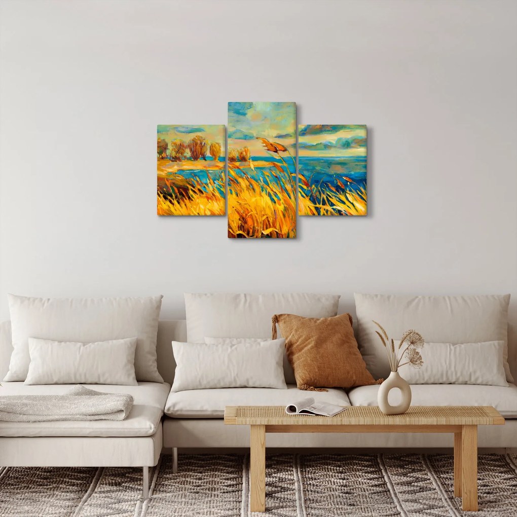 Tablou - Apus de soare peste lac, pictură acrilică (90x60 cm)