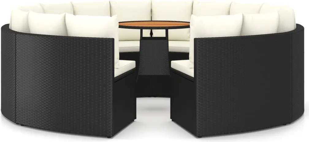 vidaXL Set mobilier de grădină cu perne, 9 piese, negru, poliratan