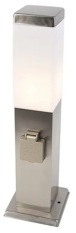 Lampă de exterior din oțel incluzând priză IP44 - Malios cu țăruș de pământ și garnitură pentru cablu