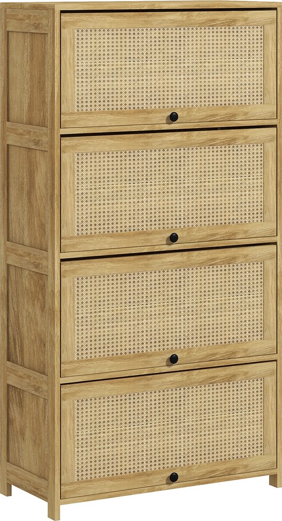 HOMCOM Dulap Boho pentru Bucătărie, Unitate de Depozitare din Ratan cu 4 Uși Rabatabile, Design Natural | Aosom Romania