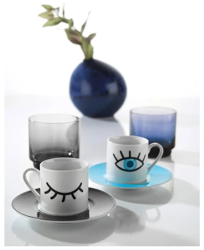 Set 2 cești cu farfurioară Kütahya Porselen Eyes, 90 ml