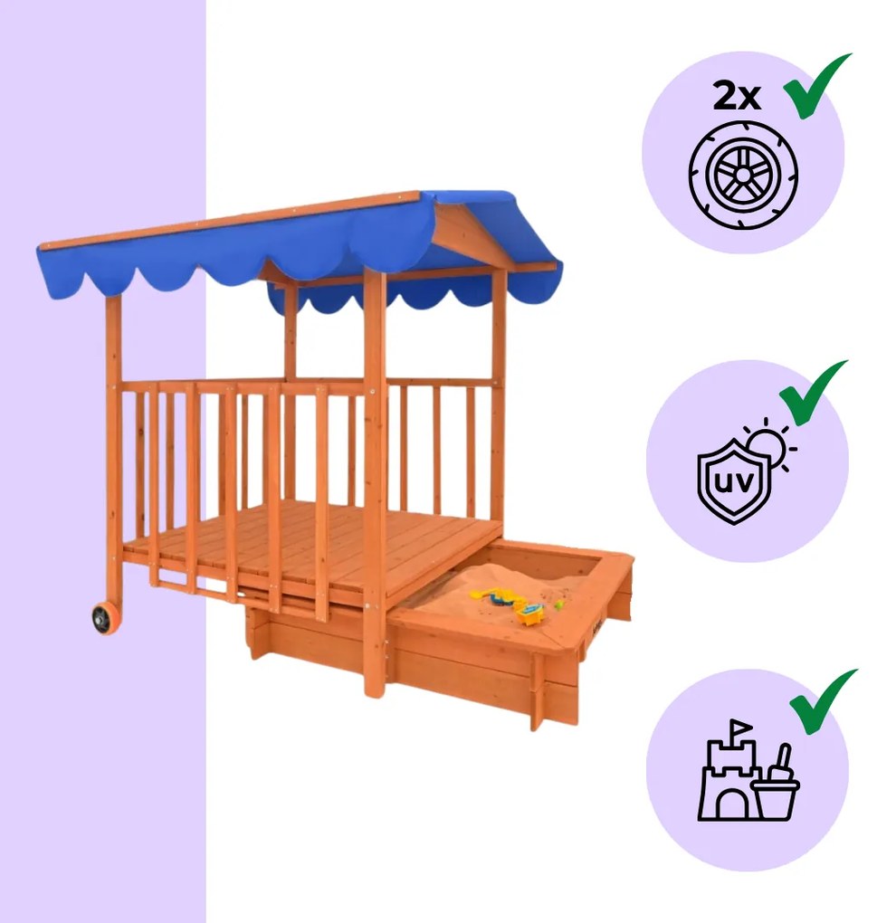 Groapa cu nisip cu verandă HAPPY, 130x130x143cm, maro/albastru Jurhan