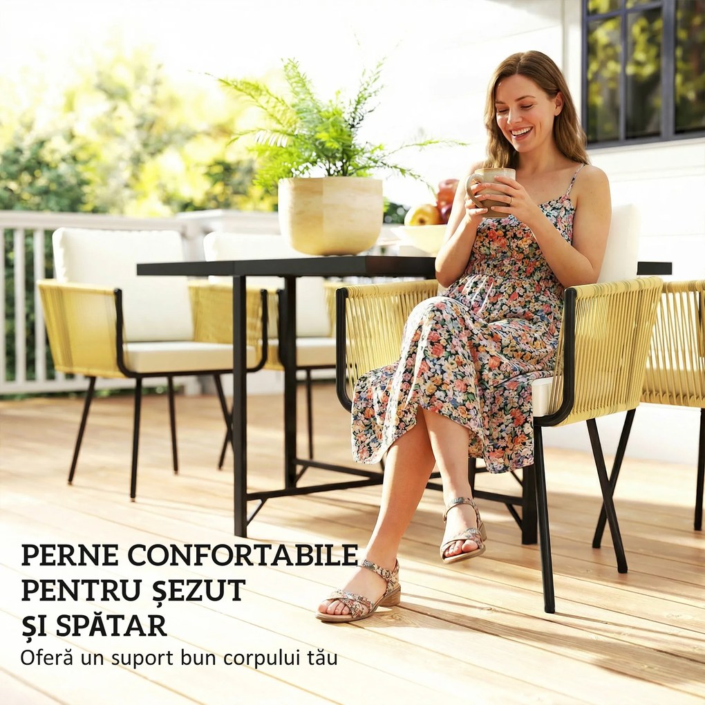 Outsunny Set de Grădină 5 Piese cu Masă din Lemn-Plastic | Aosom Romania