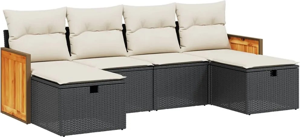 vidaXL Set mobilier de grădină cu perne, 6 piese, negru, poliratan