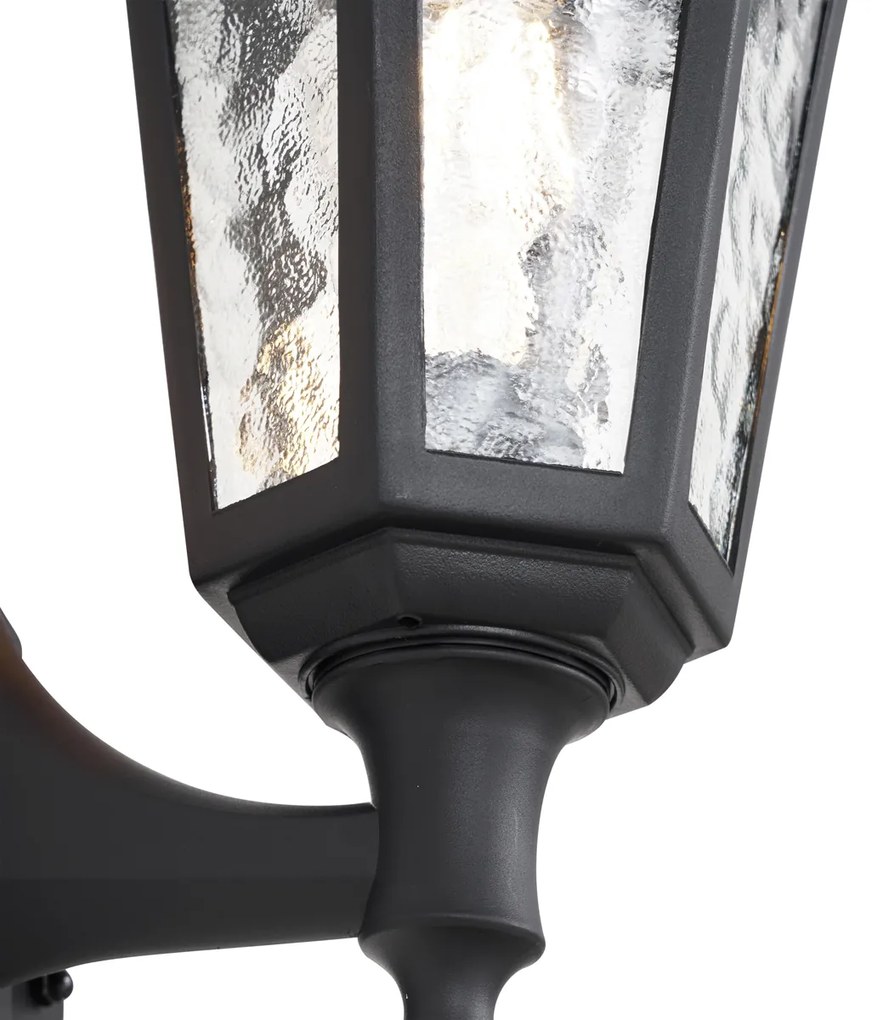 Lampă de perete de exterior neagră cu senzor de mișcare IP44 - New Haven Hammered
