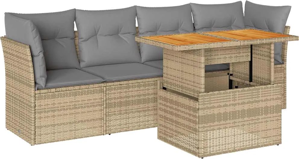 vidaXL Set canapele de grădină cu perne, 5 piese, bej, poliratan