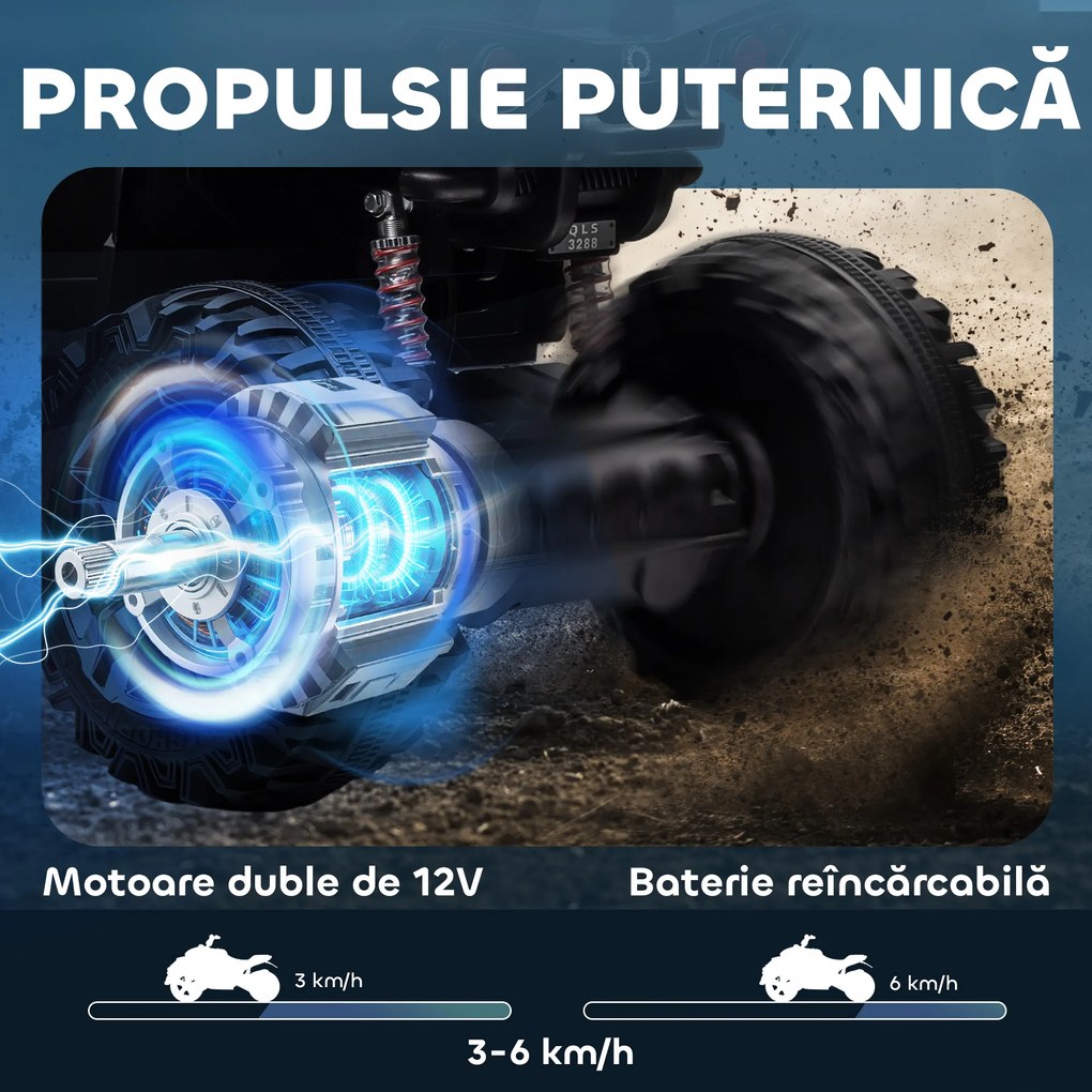 HOMCOM ATV Electric pentru Copii 3-5 Ani, Motocicletă Electrică pentru Copii cu Muzică, 100x65x73 cm, Albastru | Aosom Romania
