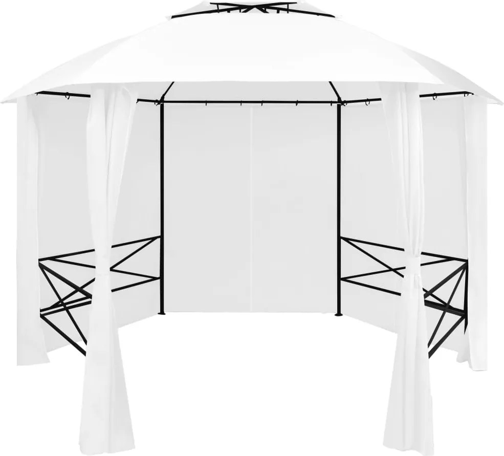 vidaXL Pavilion de grădină cu perdele, alb, 360x312x265 cm, 180 g/m²