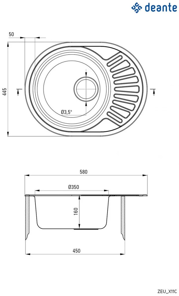 Chiuvetă din inox, 1-cuvă cu picurător, Twist, ZEU_311C