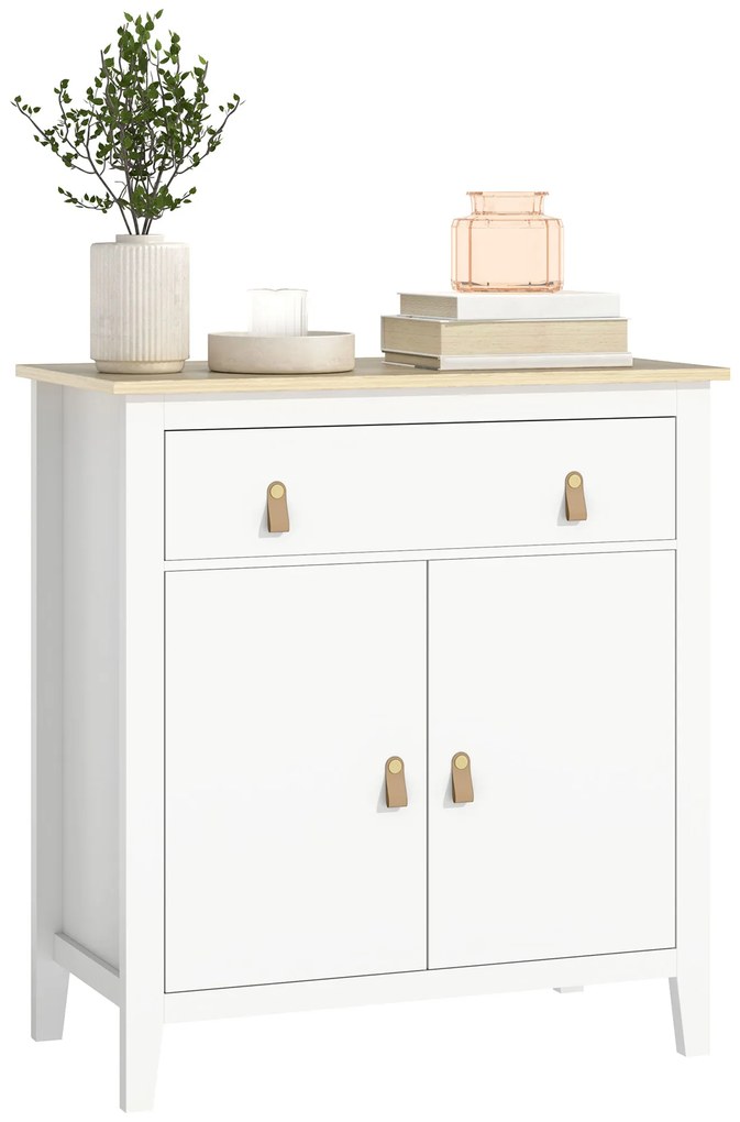 HOMCOM Bufet salon mobilier de depozitare cu dulap cu 2 uși, sertar și raft reglabil, 80 x 40 x 90 cm, alb | Aosom Romania