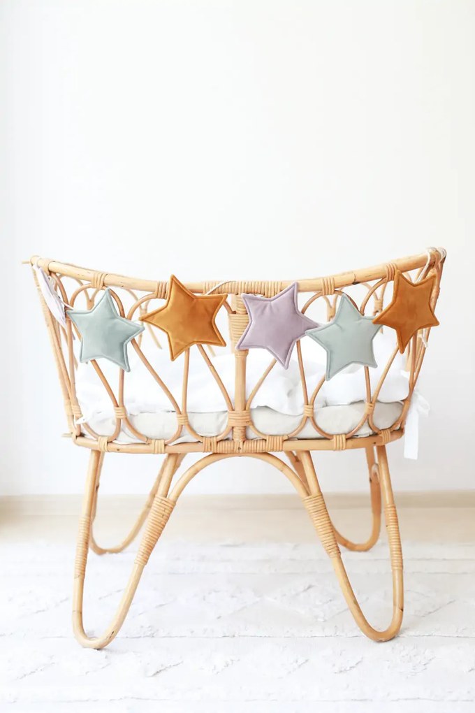 Ghirlanda decor din catifea, decoratiune pentru camera copilului - Velvet crem perlat, menta si galben mustar