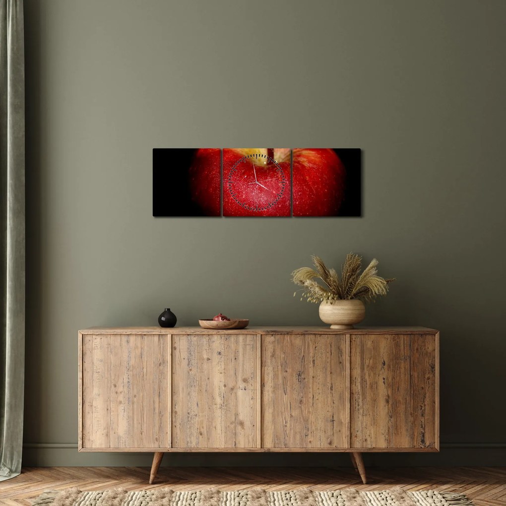 Tablou cu măr pe fundal negru (cu ceas) (90x30 cm)
