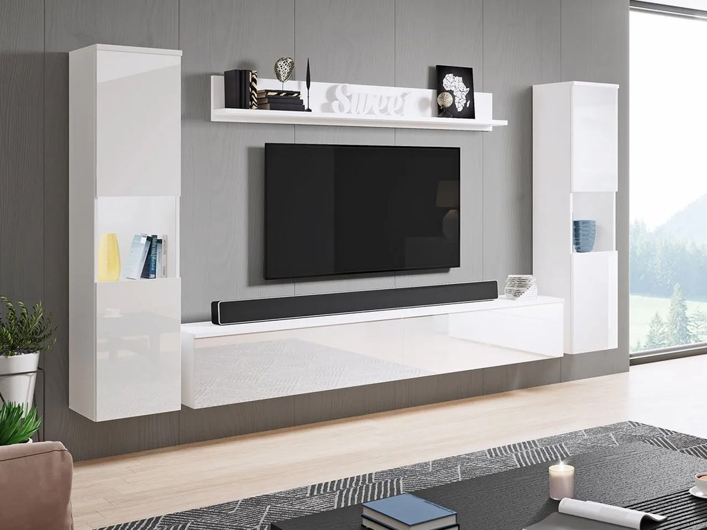 Mobilier living Nova XL (Alb + Alb lucios) (fără iluminat). 1060054