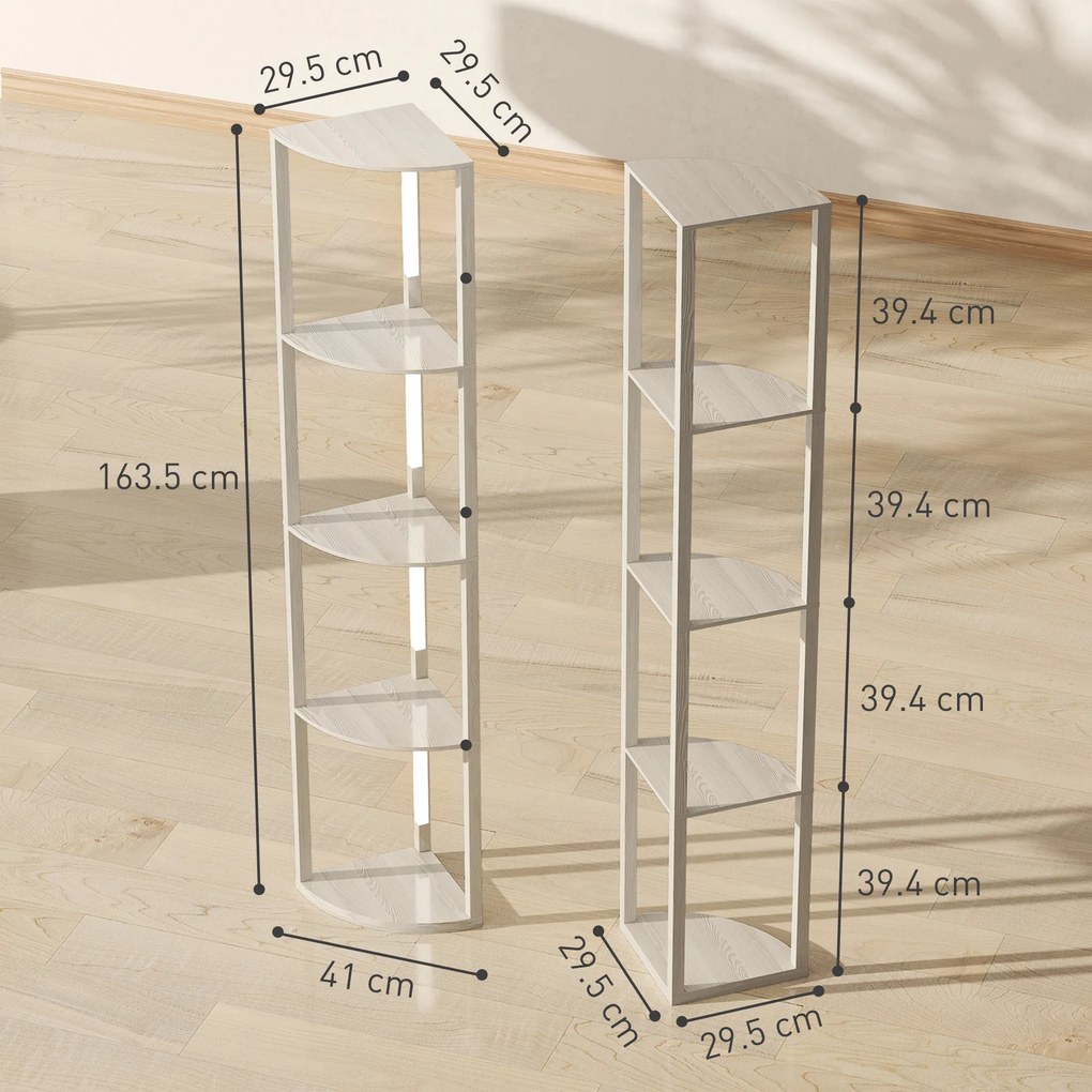 HOMCOM Lampadar Podea LED, 4 Rafturi, Lumină Reglabilă 3000K, MDF, 41x29,5x163,5 cm, Stejar | Aosom Romania
