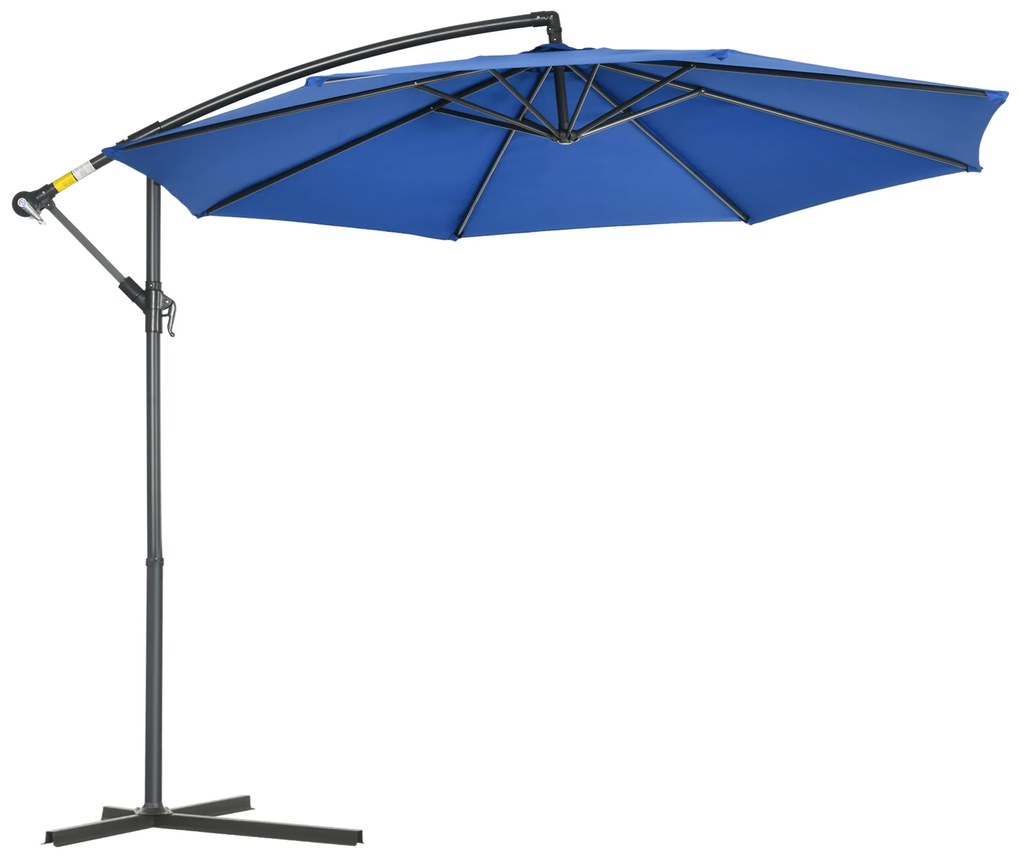 Outsunny Parasol deplasat octogonal inclinabil pliabil cu diametrul de 3 m, parasol de grădină cu suport în formă de cruce, albastru | Aosom Romania