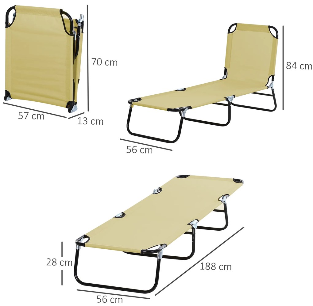 Outsunny Sezlong Pliabil pentru Gradina cu Spatar Ajustabil 5 Pozitii din Otel si Tesatura Oxford 188x56x28 cm Bej | Aosom Romania