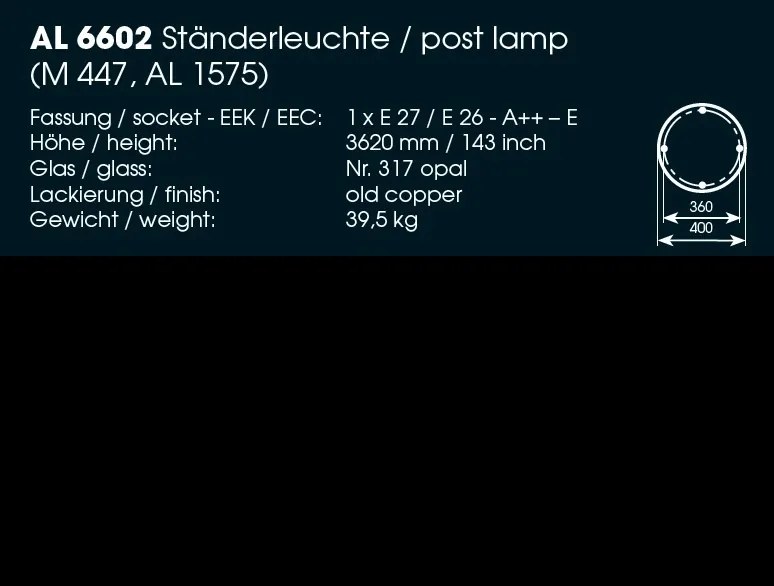 Stalp iluminat exterior din fier forjat, inaltime 362cm, AL 6602