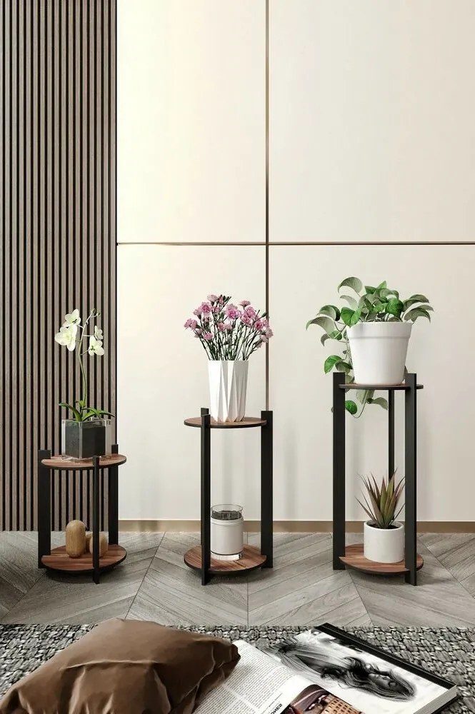 Suport pentru flori Flower Desk Round - Nuc