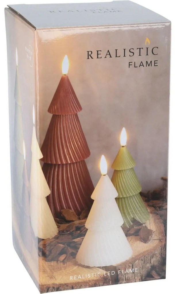 Lumânare copac roșu cu LED, 1x LED, 8,5 x 15 cm, 2x AAA