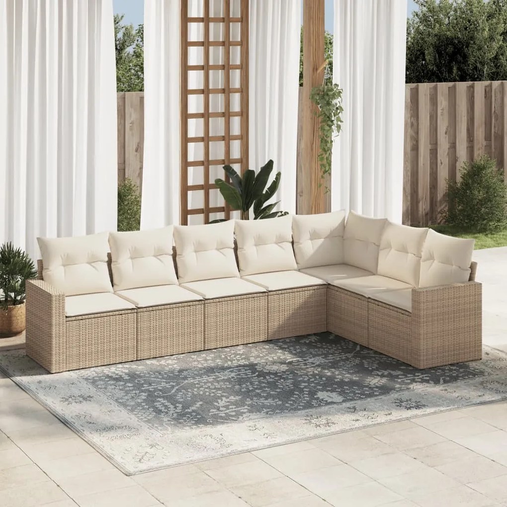 vidaXL Set canapele de grădină, 7 piese, cu perne, bej, poliratan