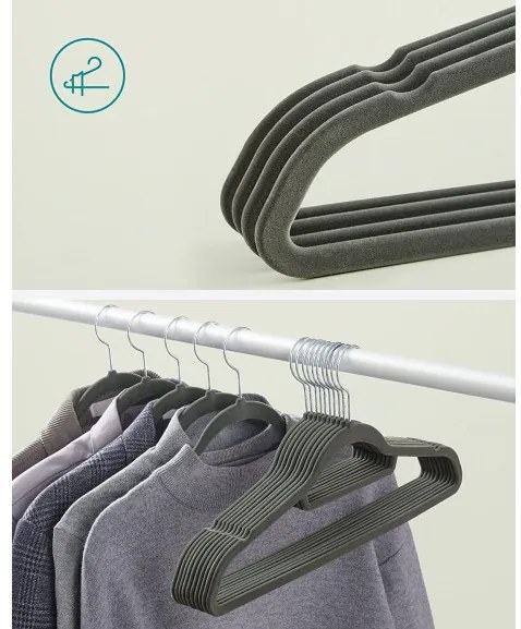 Set De 20 De Umerase Din Catifea, Gri, 43.5 Cm