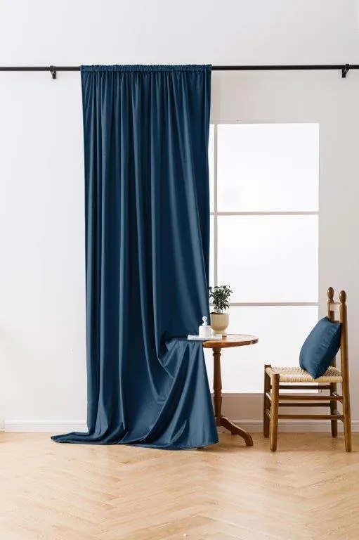 Draperie opaca albastru inchis VELVET 135x250 cm Agățat: Inele metalice