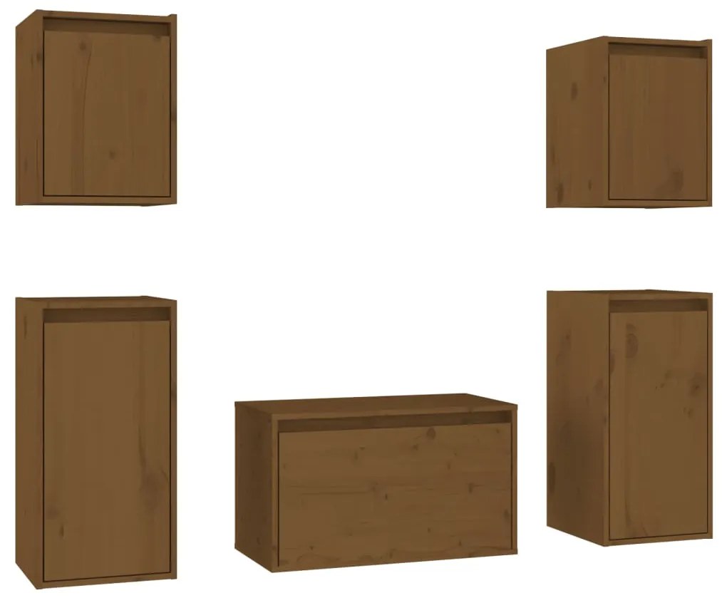 vidaXL Comode TV, maro miere, 5 buc., lemn masiv de pin