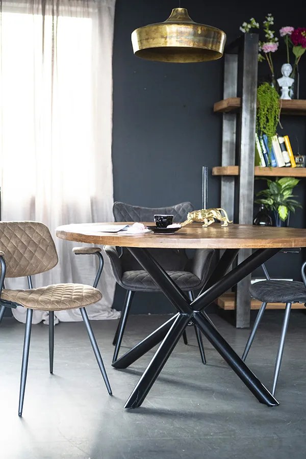 Masa rotunda cu blat din lemn de mango 130x130x76 cm maro/negru