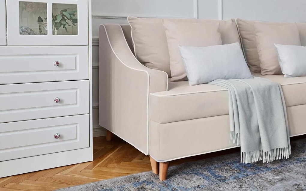 Canapea lemn masiv crem Extensibilă Elizabeth 225x94cm
