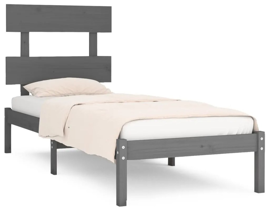 3104635 vidaXL Cadru de pat mic single, gri, 75x190 cm, lemn masiv