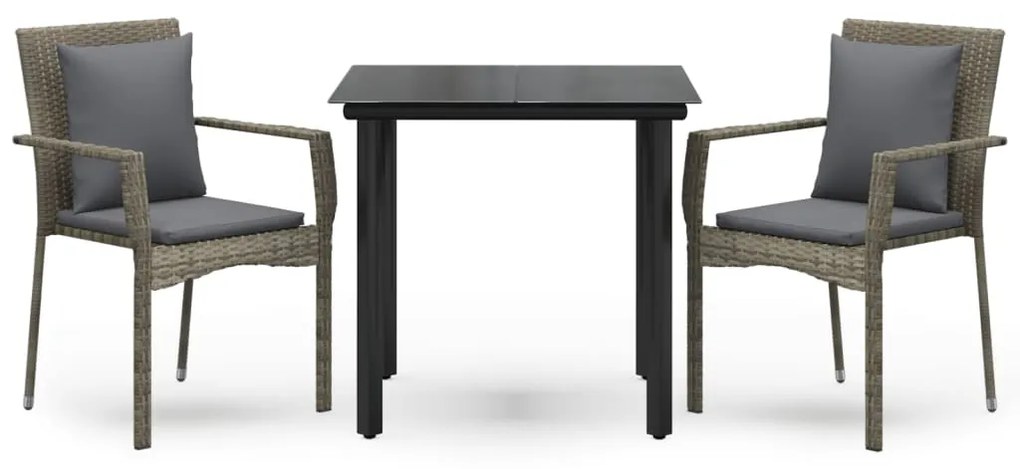 3185113 vidaXL Set mobilier de grădină cu perne, 3 piese, negru/gri, poliratan