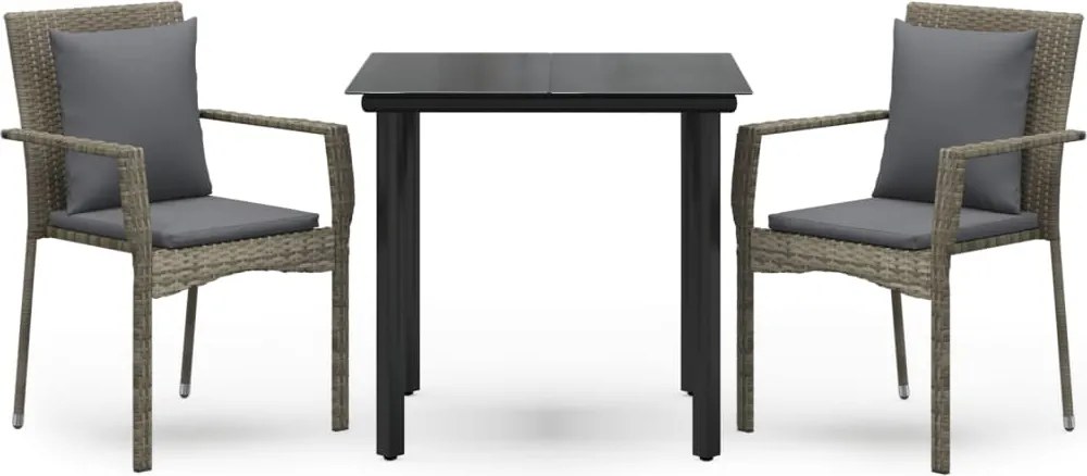 vidaXL Set mobilier de grădină cu perne, 3 piese, negru/gri, poliratan