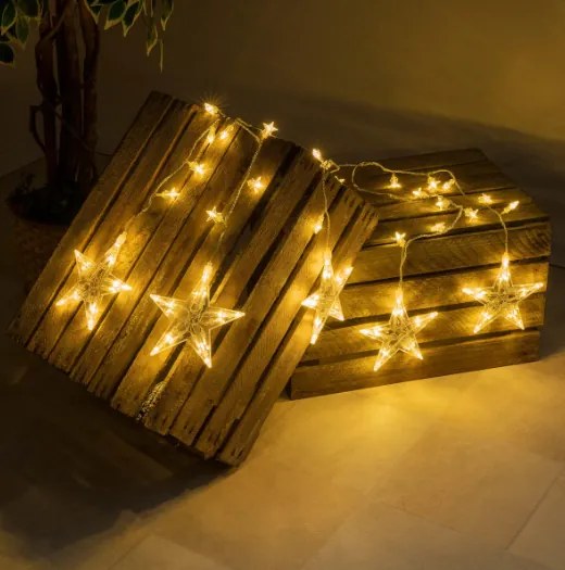 Decor de Crăciun - stele strălucitoare,100 LED-uri, alb cald