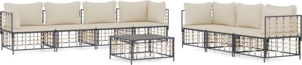 vidaXL Set mobilier de grădină cu perne, 8 piese, antracit, poliratan