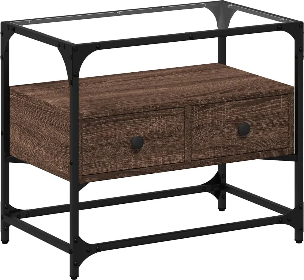 vidaXL Dulap TV blat sticlă, stejar maro, 60x35x51 cm lemn prelucrat