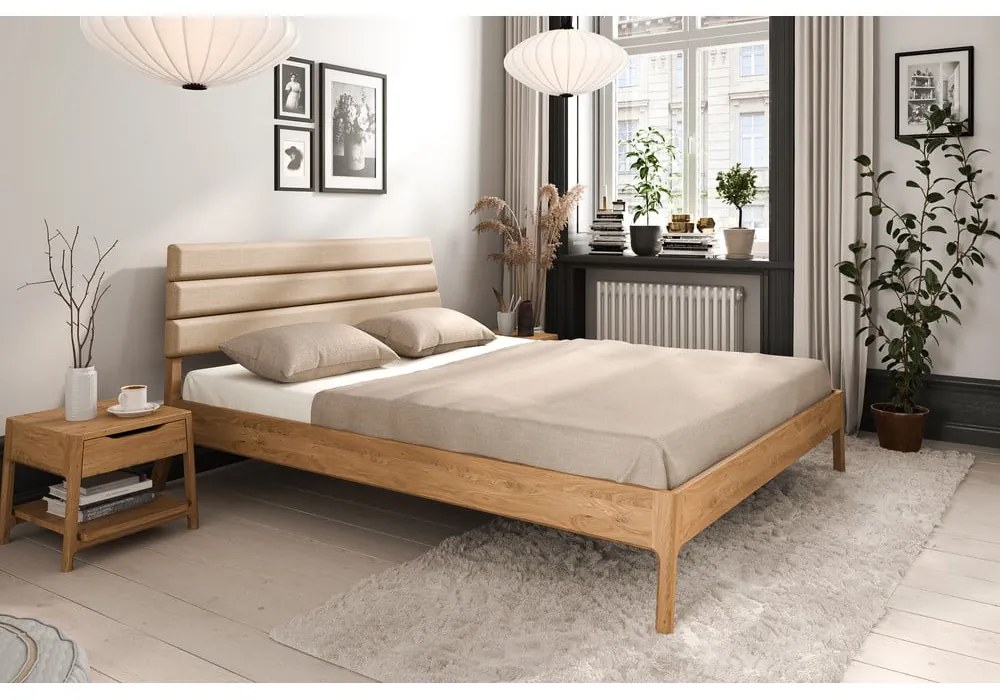 Pat matrimonial în culoare naturală din lemn de stejar 180x200 cm Twig – The Beds
