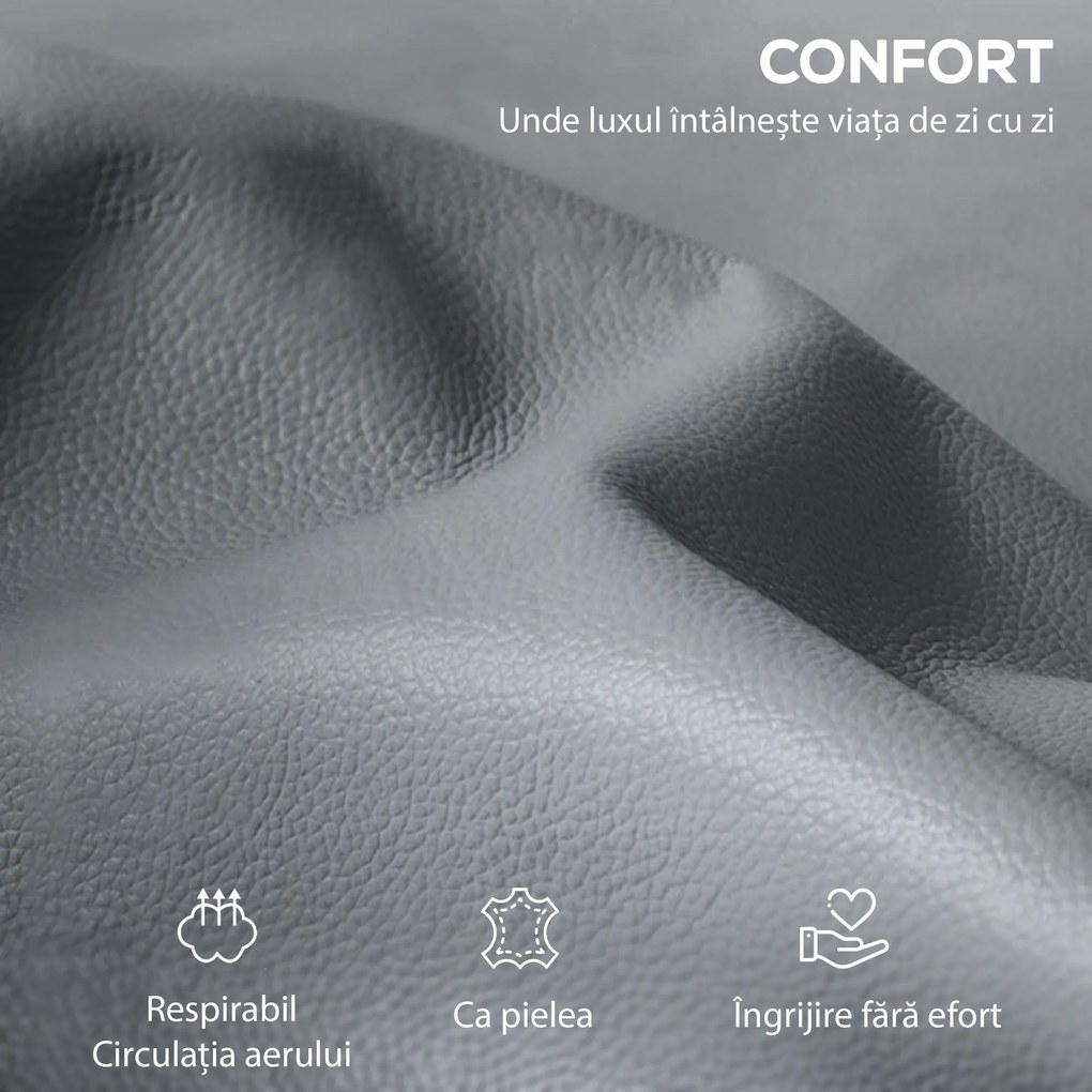 HOMCOM Fotoliu Reclinabil Manual cu Suport pentru Picioare din Material Textil Efect Piele și Bază Rotativă, Gri | Aosom Romania