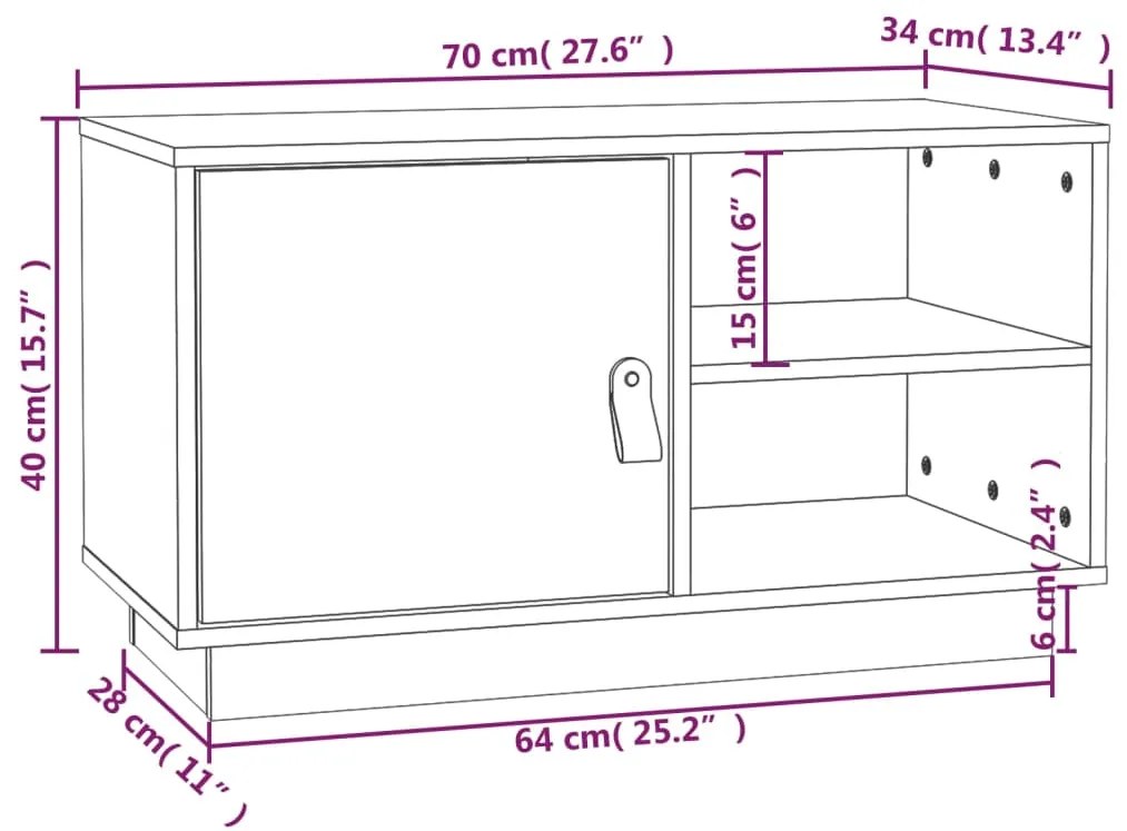 Comoda TV, alb, 70x34x40 cm, lemn masiv de pin 1, Alb