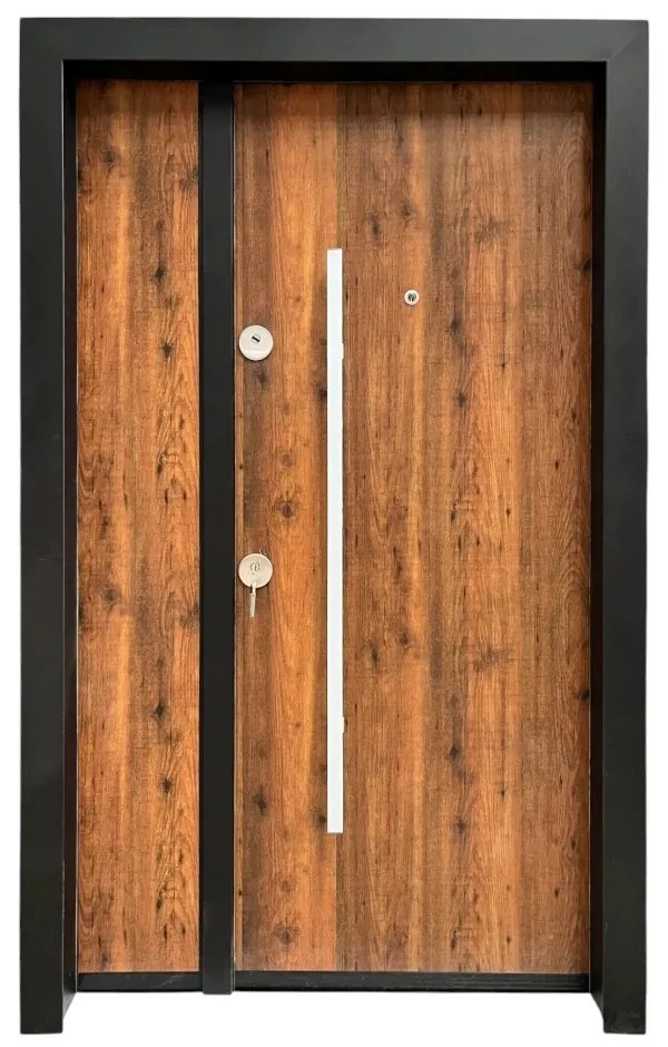 Usa metalica dubla de exterior cu izolatie si vizor Novo Doors NDS1200, Din compozit, 2 yale, Kit complet, Pentru case, Gri antracit (Culoare: Stejar