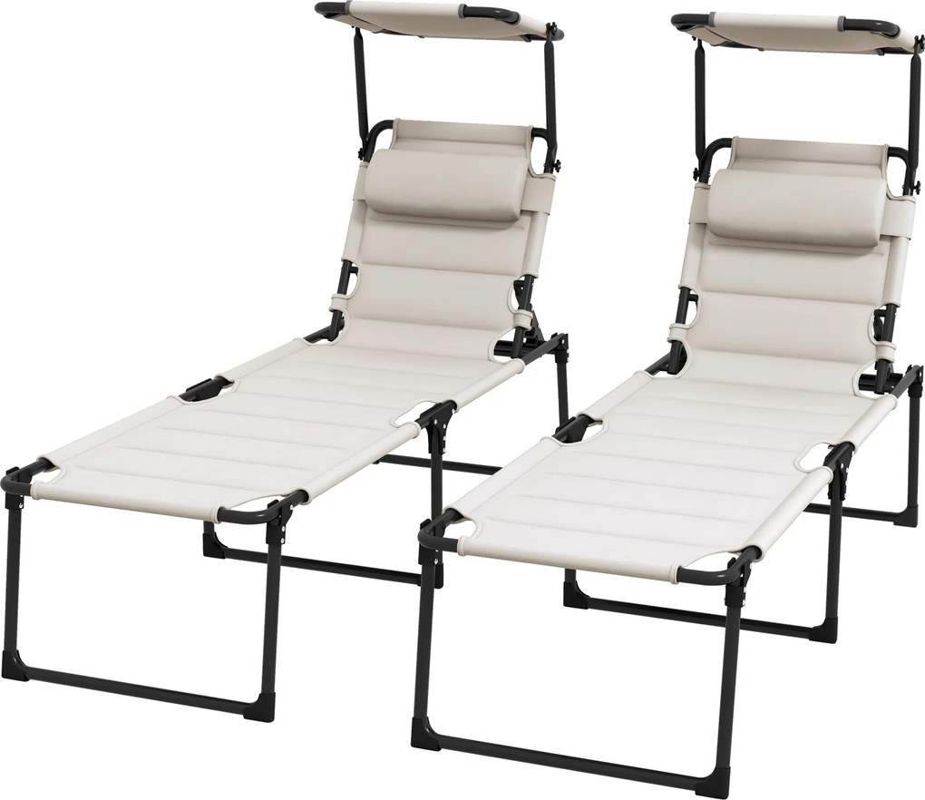 Outsunny Set de 2 șezlonguri pliabile confort sporit spătar parasolar reglabil multipoziții, crem | Aosom Romania
