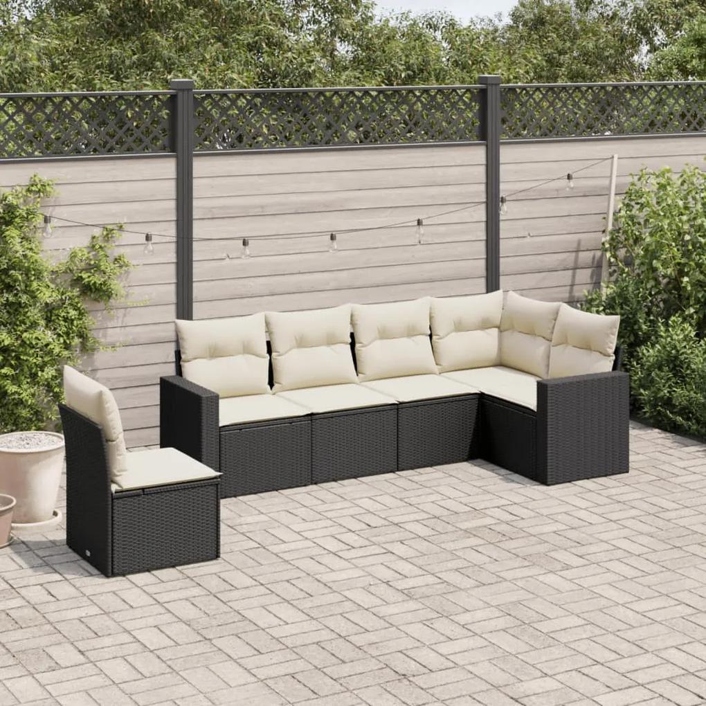 3219016 vidaXL Set mobilier de grădină cu perne, 6 piese, negru, poliratan