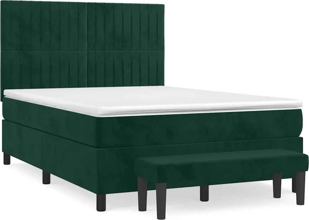 vidaXL Pat box spring cu saltea, verde închis, 140x190 cm, catifea