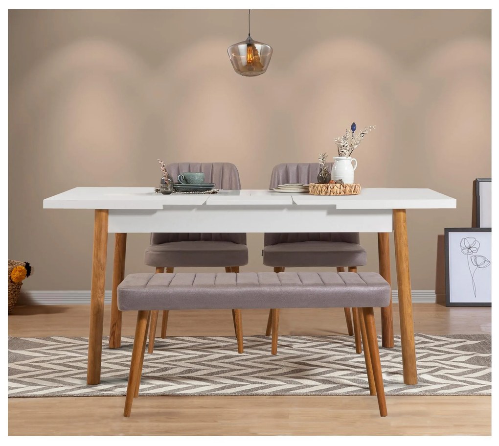 Set mobilier sufragerie Dobuse 2 (pin atlantic + alb + gri) (pentru 4 persoane). 1093778