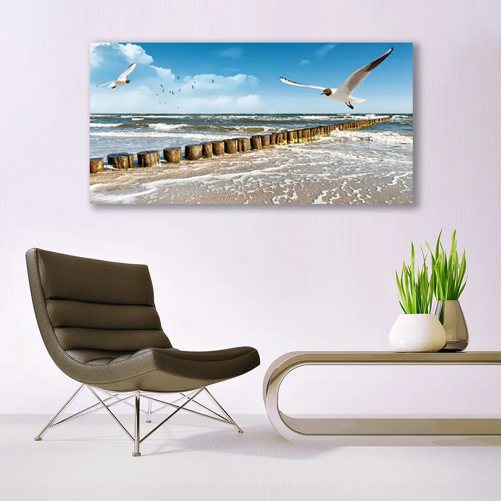 Tablou pe panza canvas Seagulls Sea Peisaj Gri Albastru Alb