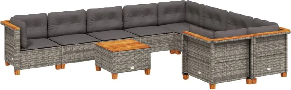 vidaXL Set mobilier de grădină cu perne, 10 piese, gri, poliratan