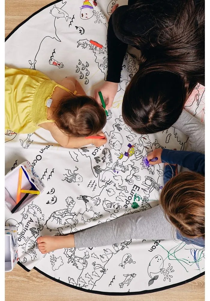 Set covor și markere pentru textile Butter Kings Colouring World, ø 130 cm