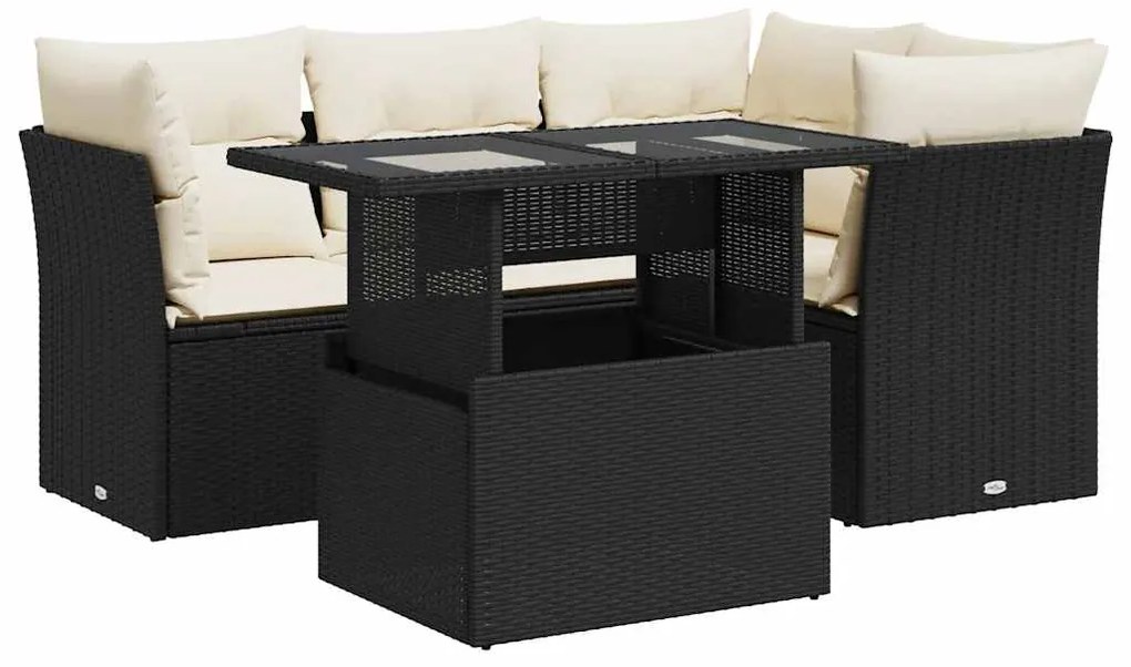 3326147 vidaXL Set mobilier de grădină cu perne, 5 piese, negru, poliratan