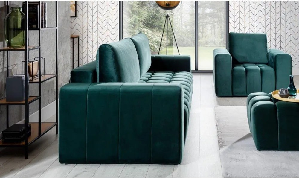 Canapea verde-închis extensibilă/cu spațiu de depozitare cu tapițerie din catifea 247 cm Lazaro – ELTAP